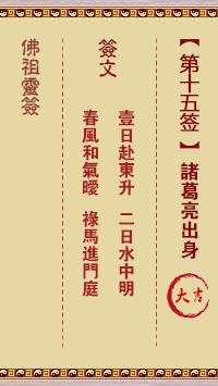 佛祖灵签 第15签:诸葛亮出身 大吉签